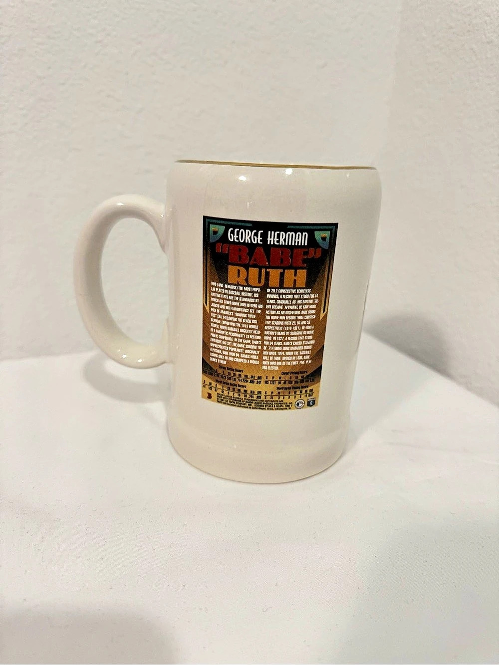 Topps Babe Ruth 100th Birthday Commemorative Tankard Mug White & Gold